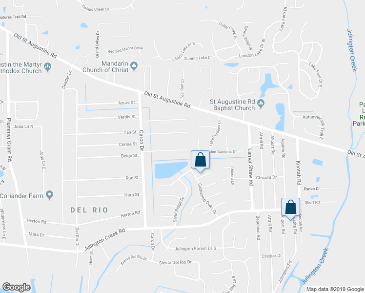 map of restaurants, bars, coffee shops, grocery stores, and more near 5209 Beige Street in Jacksonville