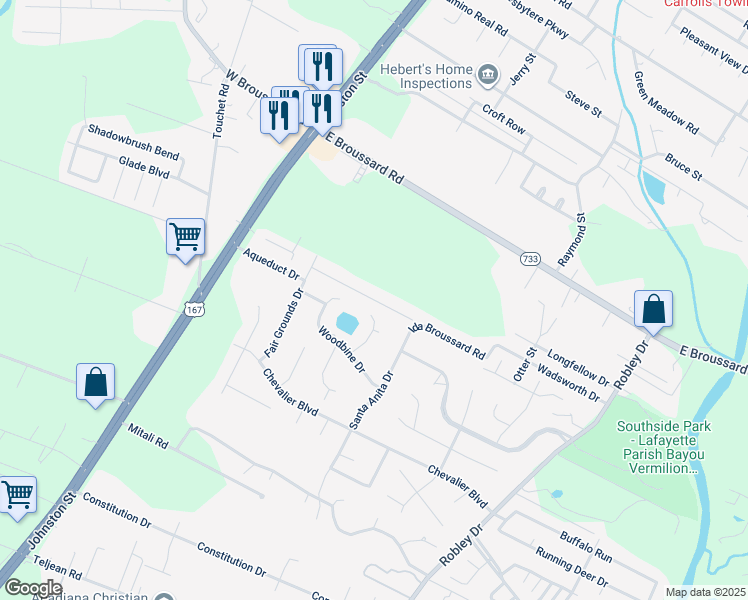 map of restaurants, bars, coffee shops, grocery stores, and more near 117 Keeneland Lane in Lafayette