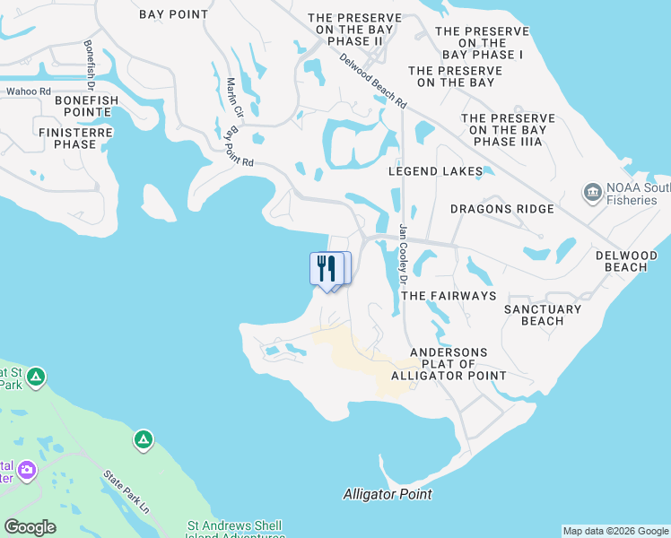 map of restaurants, bars, coffee shops, grocery stores, and more near Hatteras Lane in Panama City