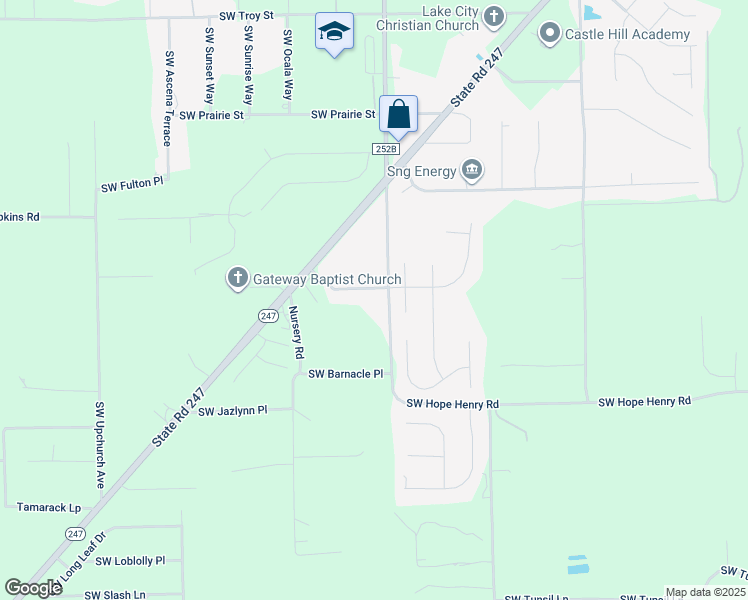 map of restaurants, bars, coffee shops, grocery stores, and more near 136 Southwest Crossbow Place in Lake City