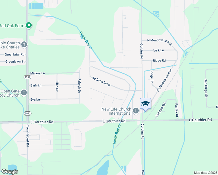 map of restaurants, bars, coffee shops, grocery stores, and more near 2928 Elda Street in Lake Charles