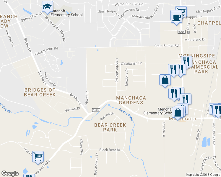 map of restaurants, bars, coffee shops, grocery stores, and more near 2400 Christoff Loop in Austin