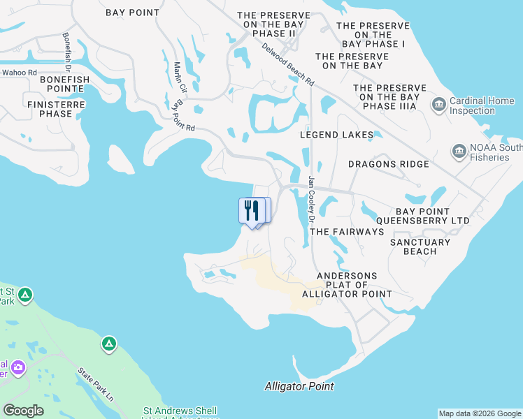 map of restaurants, bars, coffee shops, grocery stores, and more near Hatteras Lane in Panama City