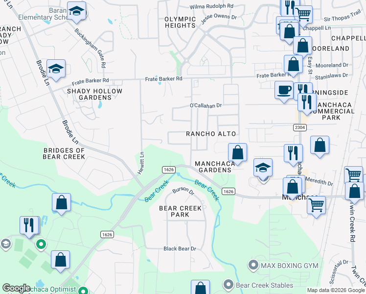 map of restaurants, bars, coffee shops, grocery stores, and more near 2400 Christoff Loop in Austin