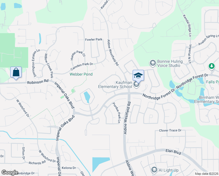 map of restaurants, bars, coffee shops, grocery stores, and more near 2503 Kenwood Park Lane in Spring