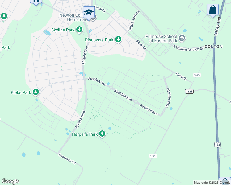 map of restaurants, bars, coffee shops, grocery stores, and more near 8479-8751 Colton-Bluff Springs Road in Austin