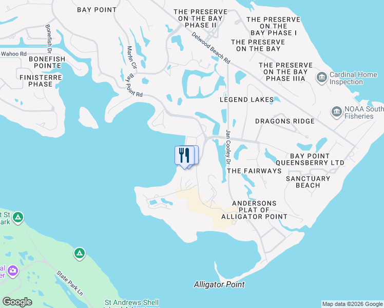 map of restaurants, bars, coffee shops, grocery stores, and more near Hatteras Lane in Panama City