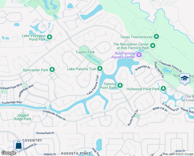 map of restaurants, bars, coffee shops, grocery stores, and more near Lake Paloma Trail in Spring