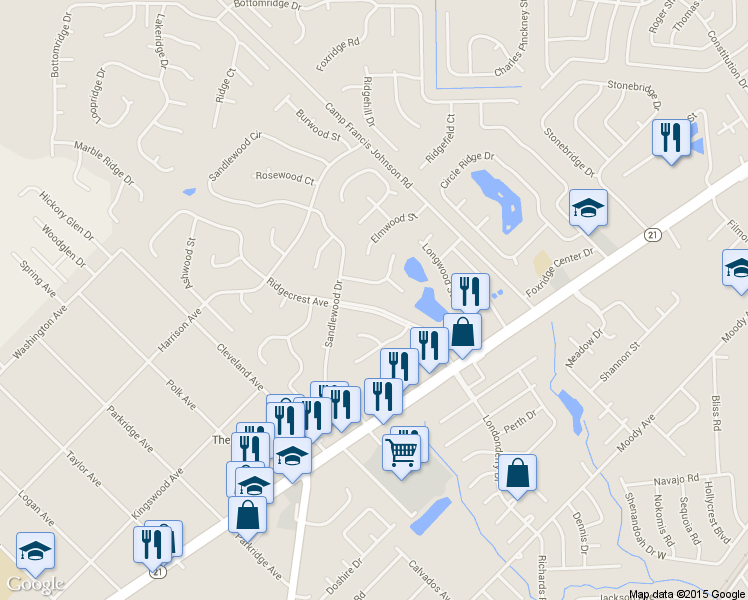 map of restaurants, bars, coffee shops, grocery stores, and more near 2468 Ridgecrest Avenue in Orange Park
