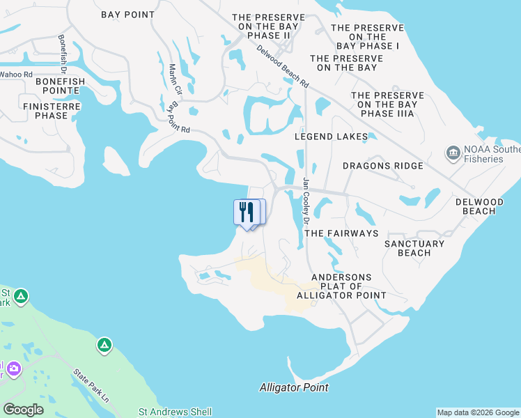 map of restaurants, bars, coffee shops, grocery stores, and more near 4726 Bay Point Road in Panama City
