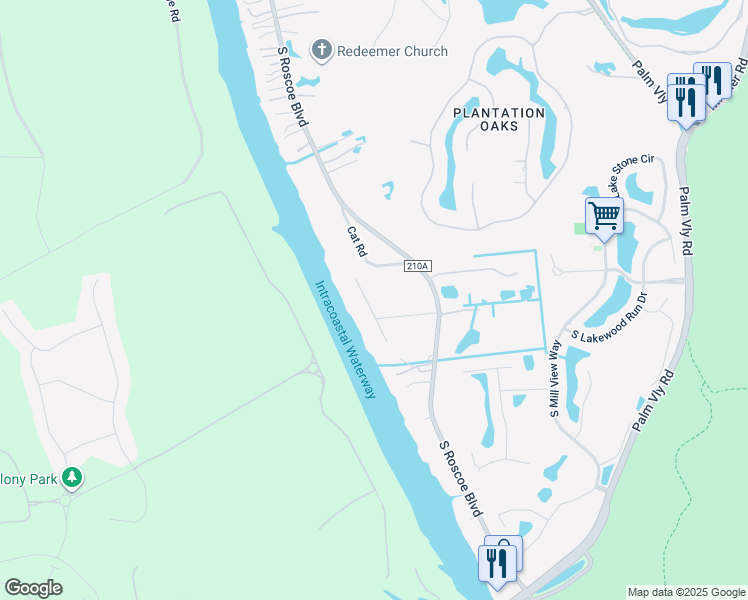 map of restaurants, bars, coffee shops, grocery stores, and more near 10 Palm Lane in Ponte Vedra Beach