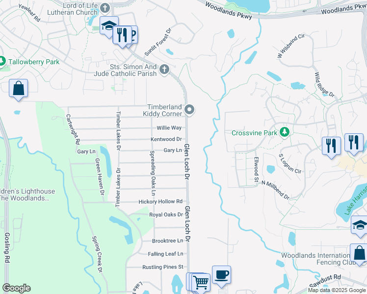 map of restaurants, bars, coffee shops, grocery stores, and more near 3202 Gary Lane in Spring