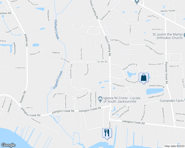 map of restaurants, bars, coffee shops, grocery stores, and more near 12477 Blackwater Court in Jacksonville