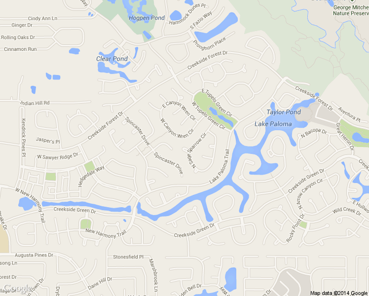 map of restaurants, bars, coffee shops, grocery stores, and more near 7 Sage Sparrow Court in Spring