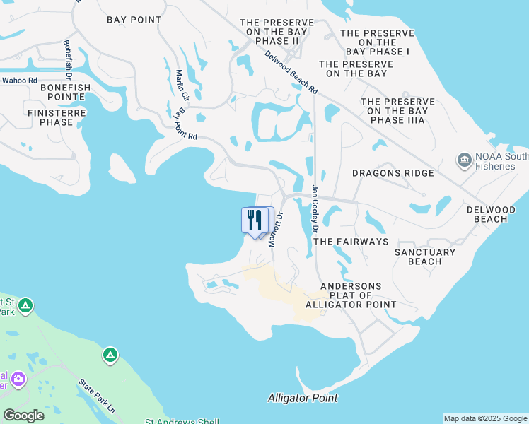 map of restaurants, bars, coffee shops, grocery stores, and more near Hatteras Lane in Panama City