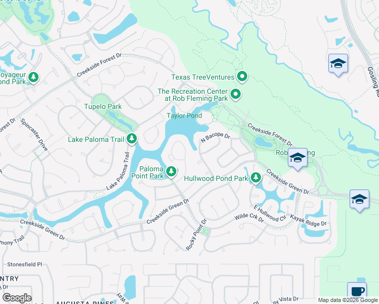map of restaurants, bars, coffee shops, grocery stores, and more near 138 Bauer Point Circle in Spring