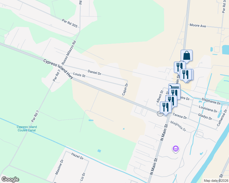 map of restaurants, bars, coffee shops, grocery stores, and more near 1159 Cypress Island Highway in Saint Martinville