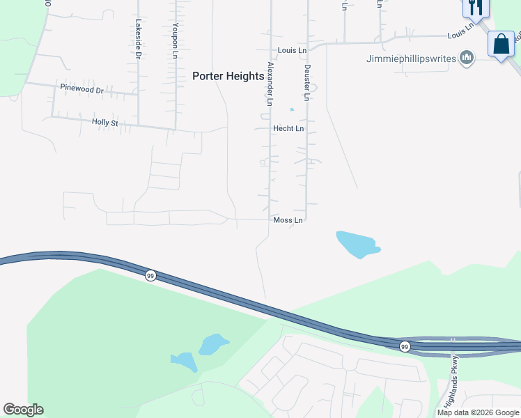 map of restaurants, bars, coffee shops, grocery stores, and more near 21030 Alexander Lane in Porter