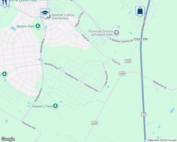 map of restaurants, bars, coffee shops, grocery stores, and more near 8605 Turaco Trail in Austin