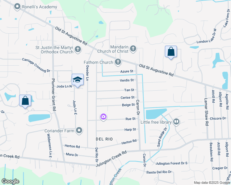 map of restaurants, bars, coffee shops, grocery stores, and more near 4986 Tan Street in Jacksonville