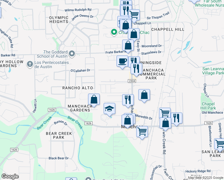 map of restaurants, bars, coffee shops, grocery stores, and more near 11902 Farrier Lane in Austin