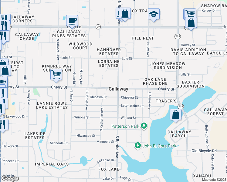 map of restaurants, bars, coffee shops, grocery stores, and more near in Callaway