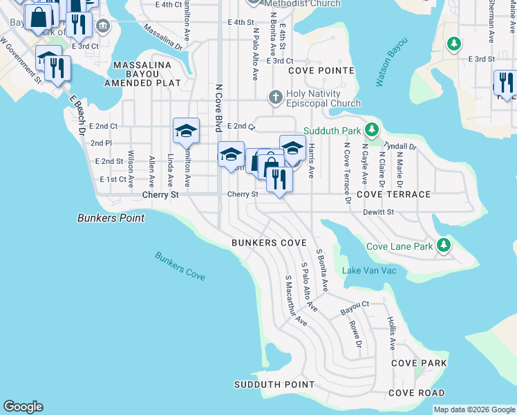 map of restaurants, bars, coffee shops, grocery stores, and more near in Panama City