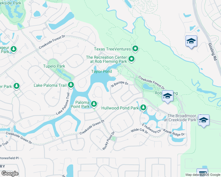 map of restaurants, bars, coffee shops, grocery stores, and more near 46 North Bacopa Drive in Spring