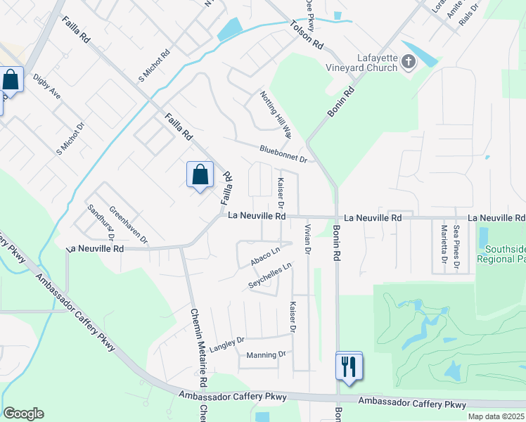 map of restaurants, bars, coffee shops, grocery stores, and more near 103 Kaiser Dr in Lafayette