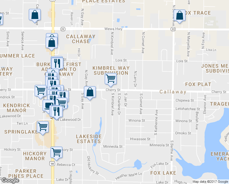 map of restaurants, bars, coffee shops, grocery stores, and more near 6200 Cherry Street in Panama City