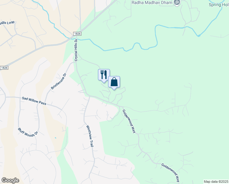 map of restaurants, bars, coffee shops, grocery stores, and more near 16221 Crystal Hills Drive in Austin