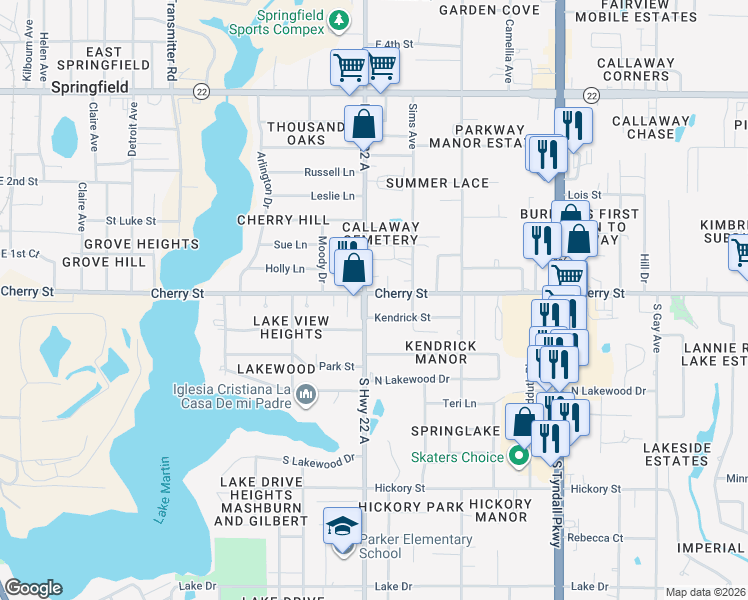 map of restaurants, bars, coffee shops, grocery stores, and more near 101 South Highway 22 A in Panama City