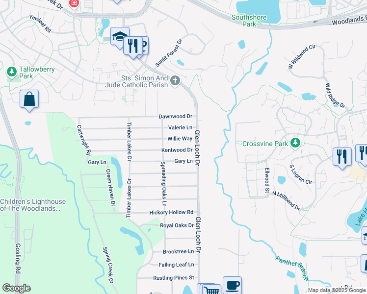 map of restaurants, bars, coffee shops, grocery stores, and more near 3218 Kentwood Drive in Spring