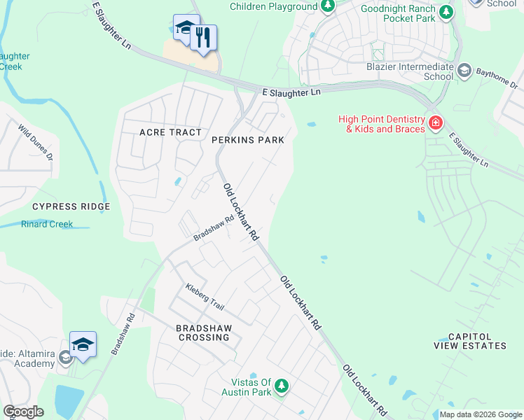 map of restaurants, bars, coffee shops, grocery stores, and more near 9941 Old Lockhart Road in Austin