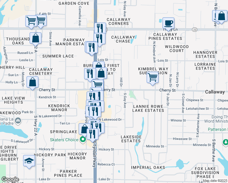 map of restaurants, bars, coffee shops, grocery stores, and more near 5802 Cherry Street in Panama City