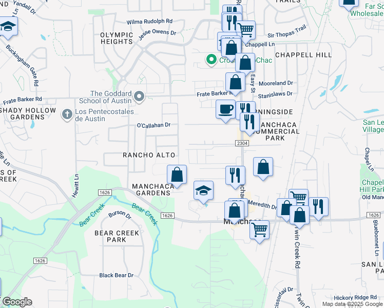map of restaurants, bars, coffee shops, grocery stores, and more near 11903 Dispatch Way in Austin