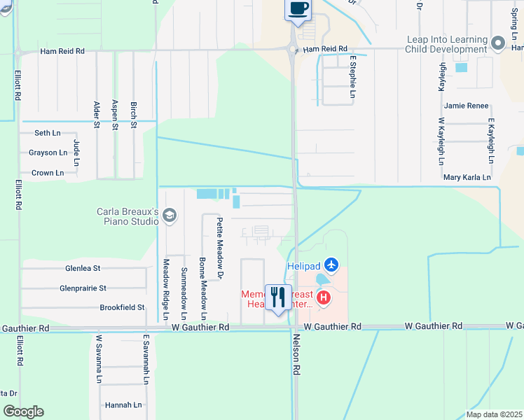 map of restaurants, bars, coffee shops, grocery stores, and more near 6505 Nelson Road in Lake Charles