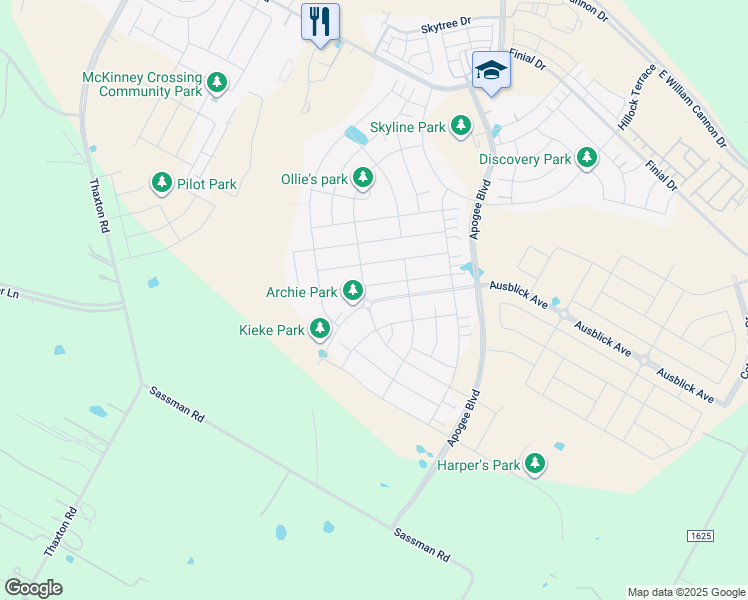 map of restaurants, bars, coffee shops, grocery stores, and more near 8104 Ausblick Avenue in Austin