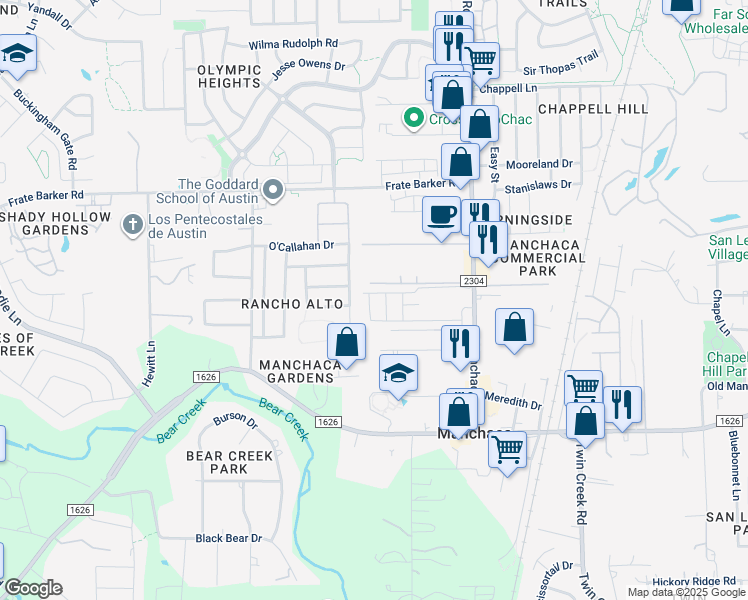 map of restaurants, bars, coffee shops, grocery stores, and more near 11903 Dispatch Way in Austin