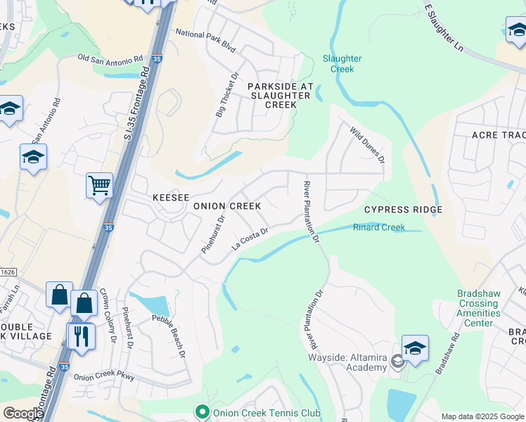 map of restaurants, bars, coffee shops, grocery stores, and more near 2500 Royal Lytham Drive in Austin