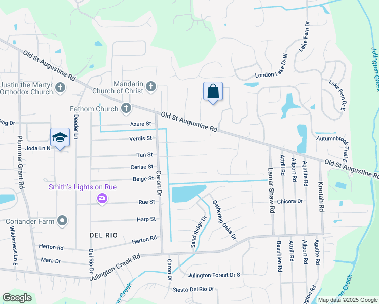 map of restaurants, bars, coffee shops, grocery stores, and more near 5181 Tan Street in Jacksonville