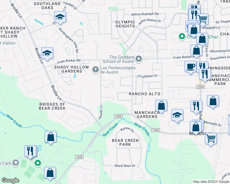 map of restaurants, bars, coffee shops, grocery stores, and more near 2124 Christoff Loop in Austin