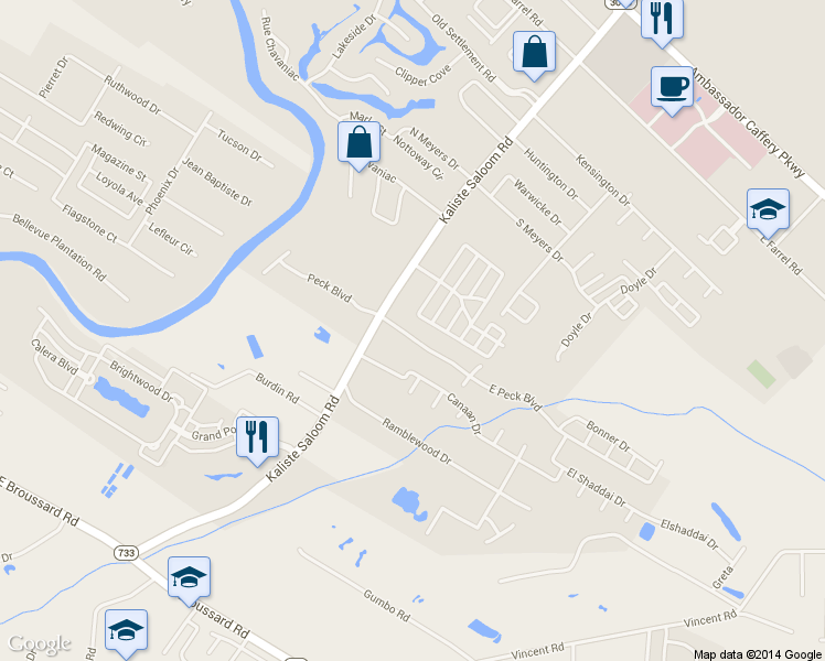 map of restaurants, bars, coffee shops, grocery stores, and more near 105 E Peck Blvd in Lafayette