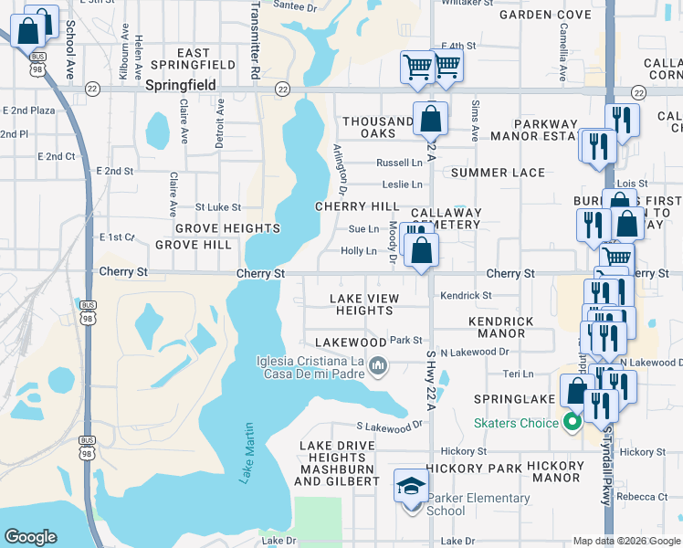 map of restaurants, bars, coffee shops, grocery stores, and more near 4110 Cherry Street in Panama City
