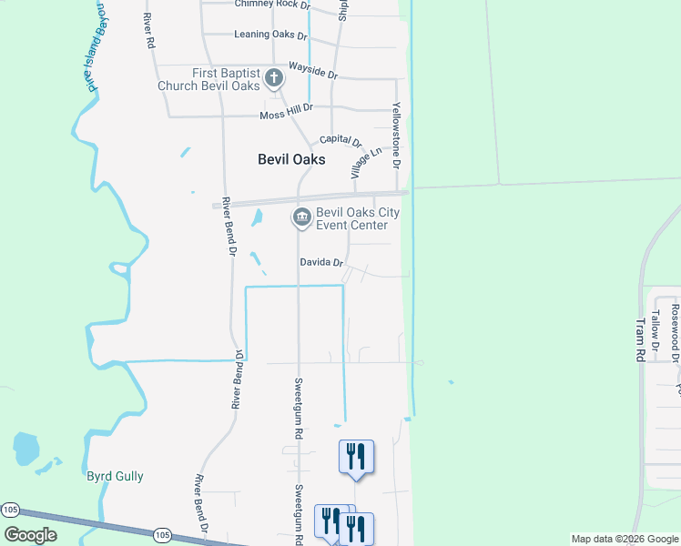 map of restaurants, bars, coffee shops, grocery stores, and more near 13365 Davida Drive in Beaumont