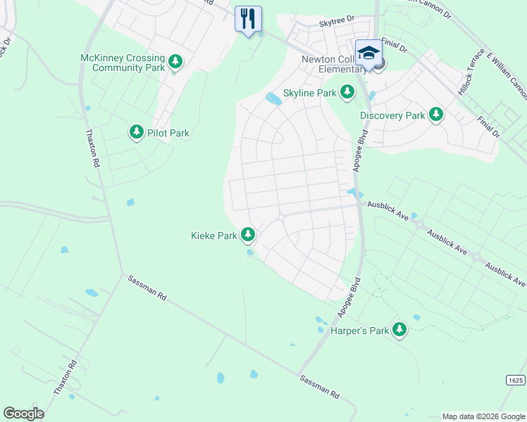 map of restaurants, bars, coffee shops, grocery stores, and more near 7913 Orizzonte Street in Austin