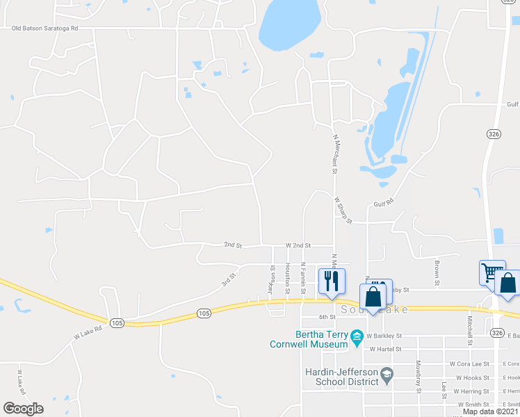 map of restaurants, bars, coffee shops, grocery stores, and more near Old Batson Saratoga Road in Sour Lake