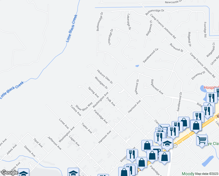map of restaurants, bars, coffee shops, grocery stores, and more near 3206 Woodglen Drive in Orange Park