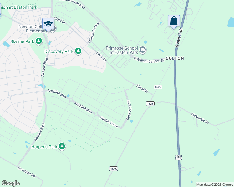 map of restaurants, bars, coffee shops, grocery stores, and more near 9501 Flatbush Drive in Austin