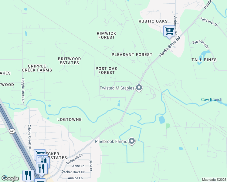 map of restaurants, bars, coffee shops, grocery stores, and more near 142 Hughes Lane in Magnolia